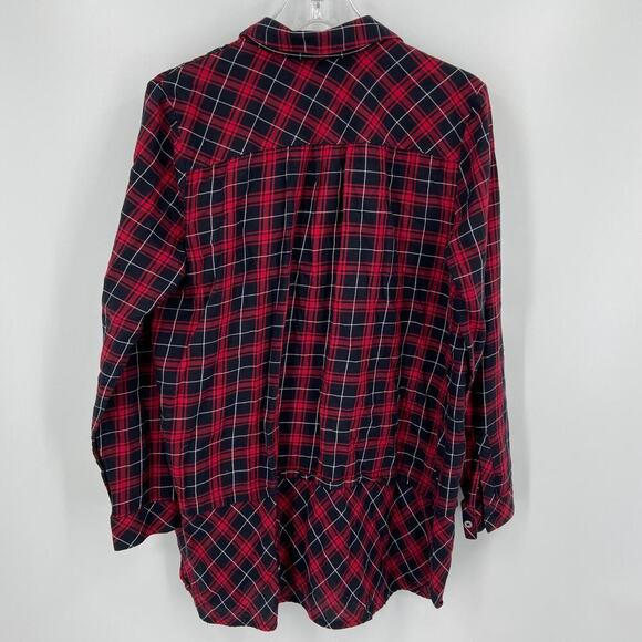 J. Jill Tunic Blouse Top Women's Size M Red Black Plaid Black Button Up - Picture 6 of 9